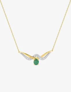 Collier fantaisie émeraude, oxydes de zirconium, or jaune 375‰ et rhodium SO OR
