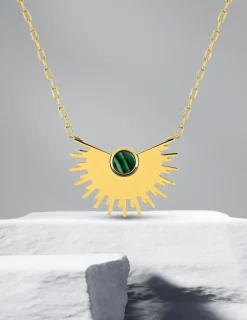 Collier fantaisie motif en acier doré et malachite SO OR