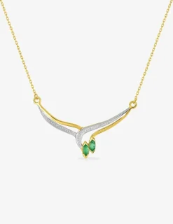 Collier fantaisie or jaune 375‰, rhodium et émeraudes navette SO OR