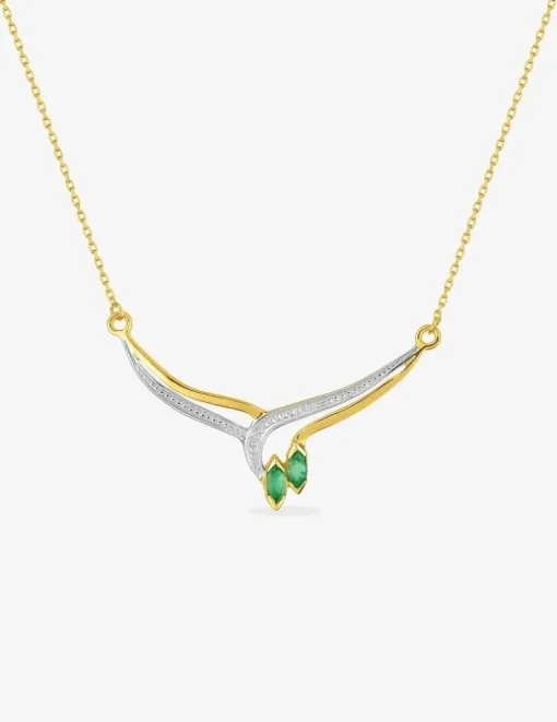 Collier fantaisie or jaune 375‰, rhodium et émeraudes navette SO OR
