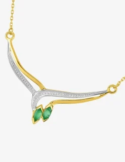 Collier fantaisie or jaune 375‰, rhodium et émeraudes navette SO OR