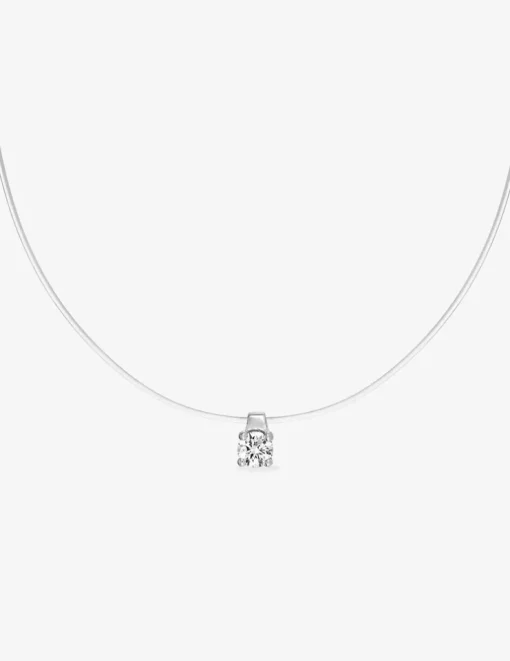 Collier fil nylon argent 925 ‰ rhodié avec oxyde de zirconium 4 mm SO OR