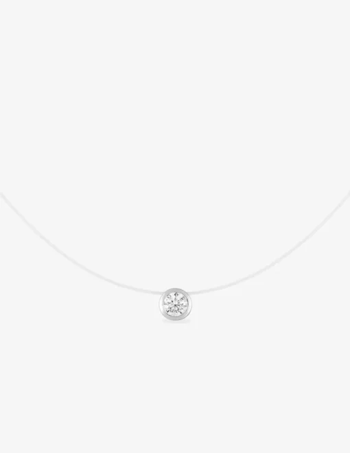 Collier fil nylon or blanc 375‰ et oxyde de zirconium serti clos SO OR