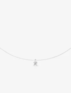 Collier fil nylon, oxyde de zirconium 0,18 ct et or blanc 750‰ SO OR