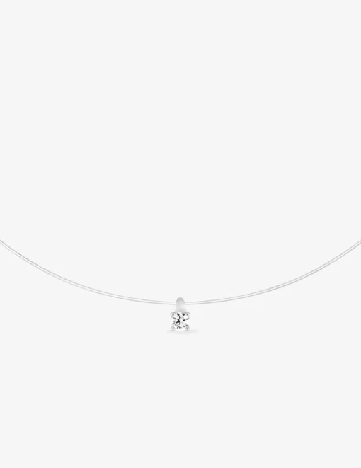 Collier fil nylon, oxyde de zirconium 0,18 ct et or blanc 750‰ SO OR
