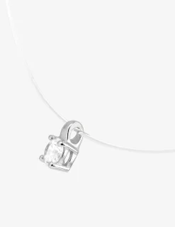 Collier fil nylon, oxyde de zirconium 0,18 ct et or blanc 750‰ SO OR
