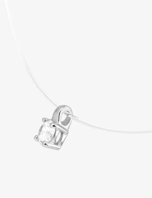 Collier fil nylon, oxyde de zirconium 0,18 ct et or blanc 750‰ SO OR