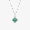 Collier fleur argent 925‰ rhodié et oxydes de zirconium verts et blancs SO OR