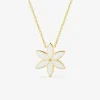 Collier fleur en acier doré, émail blanc SO OR