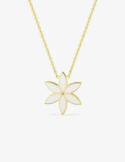 Collier fleur en acier doré, émail blanc SO OR