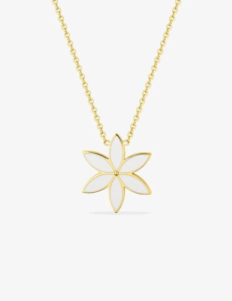 Collier fleur en acier doré, émail blanc SO OR