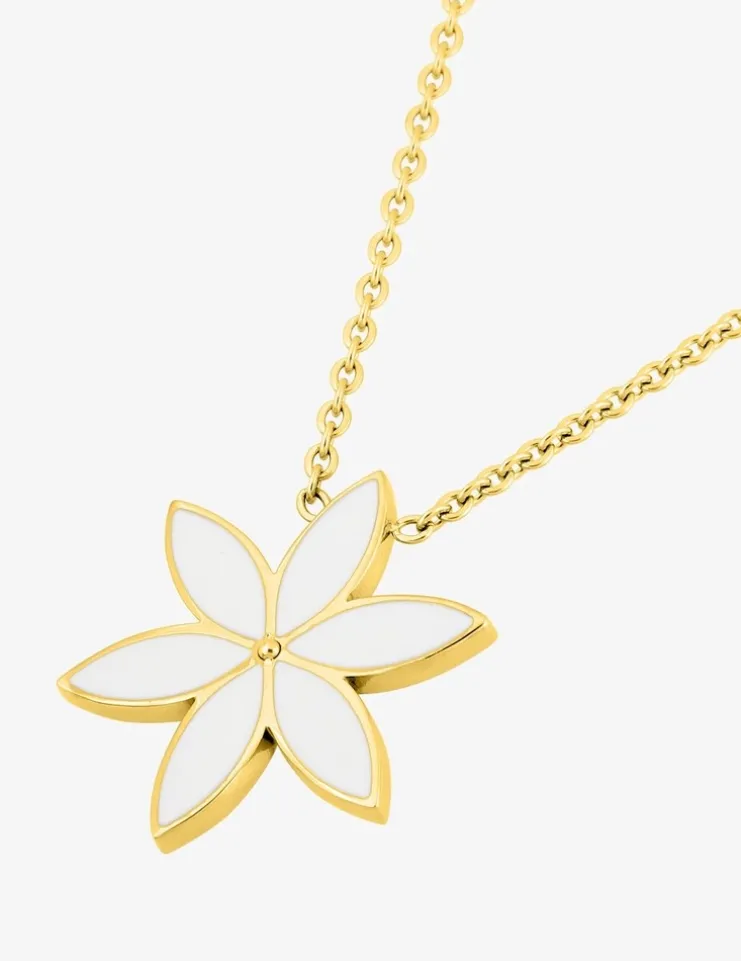 Collier fleur en acier doré, émail blanc SO OR
