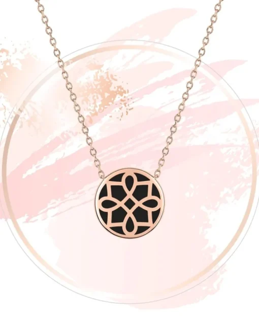 Collier Harmonie Or rose 375‰ et jeton laque noir de Jais SO OR