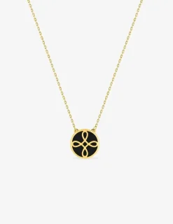 Collier Lorever Or jaune 375‰, motif jeton laque noir de Jais SO OR