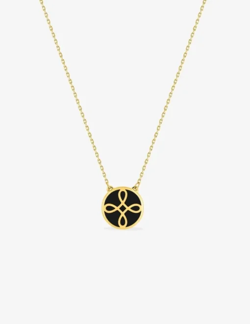 Collier Lorever Or jaune 375‰, motif jeton laque noir de Jais SO OR