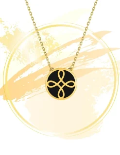 Collier Lorever Or jaune 375‰, motif jeton laque noir de Jais SO OR