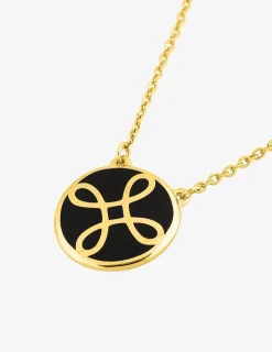 Collier Lorever Or jaune 375‰, motif jeton laque noir de Jais SO OR