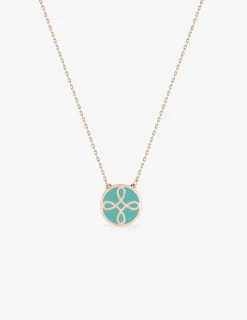 Collier Lorever Or rose 375‰, motif jeton laque verte aqua SO OR