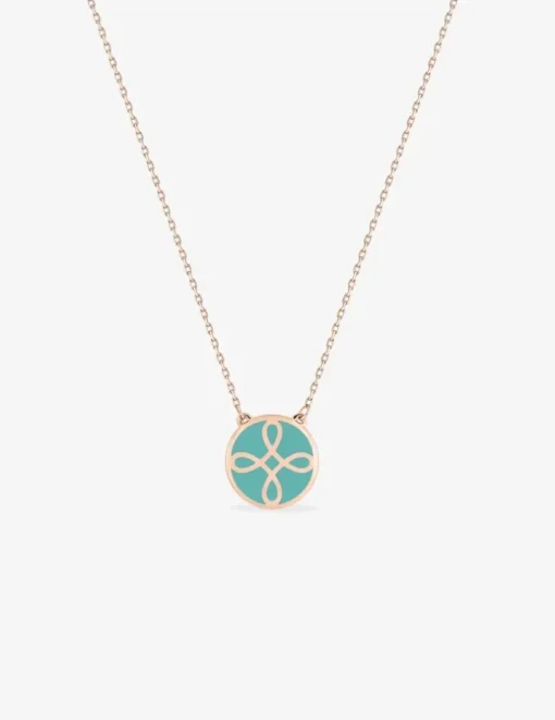 Collier Lorever Or rose 375‰, motif jeton laque verte aqua SO OR