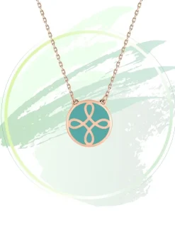 Collier Lorever Or rose 375‰, motif jeton laque verte aqua SO OR