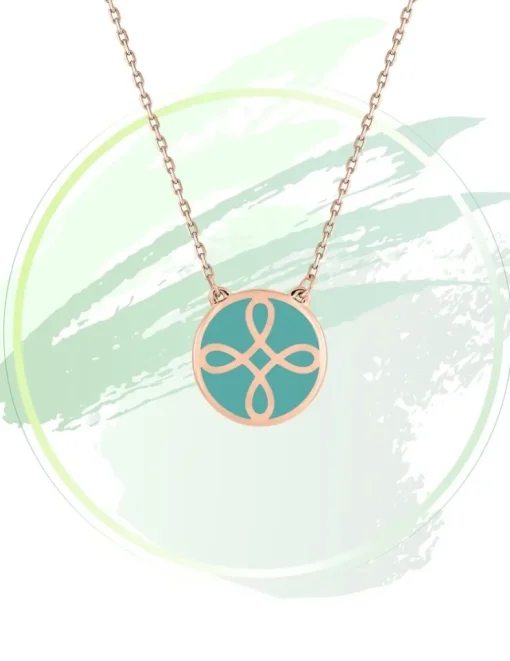 Collier Lorever Or rose 375‰, motif jeton laque verte aqua SO OR