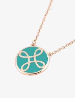 Collier Lorever Or rose 375‰, motif jeton laque verte aqua SO OR
