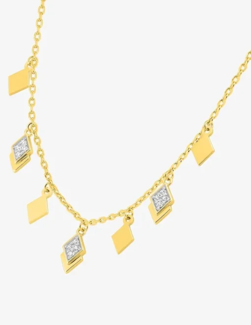 Collier losanges plaqué or, oxydes de zirconium et rhodium SO OR
