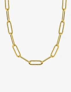 Collier maille forçat rectangle 3 mm acier doré SO OR