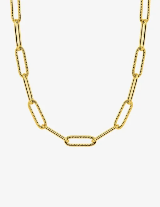 Collier maille forçat rectangle 3 mm acier doré SO OR