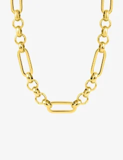 Collier maille jaseron et maille rectangle acier doré SO OR