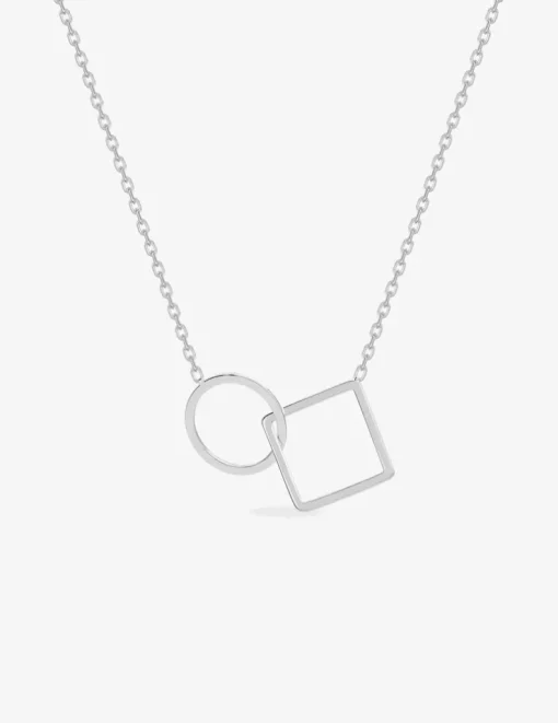 Collier motif cercle et carré en argent 925 ‰ rhodié SO OR