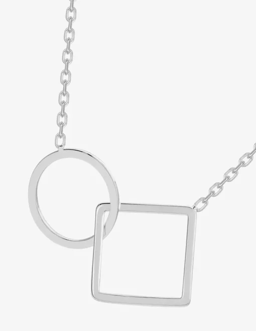 Collier motif cercle et carré en argent 925 ‰ rhodié SO OR