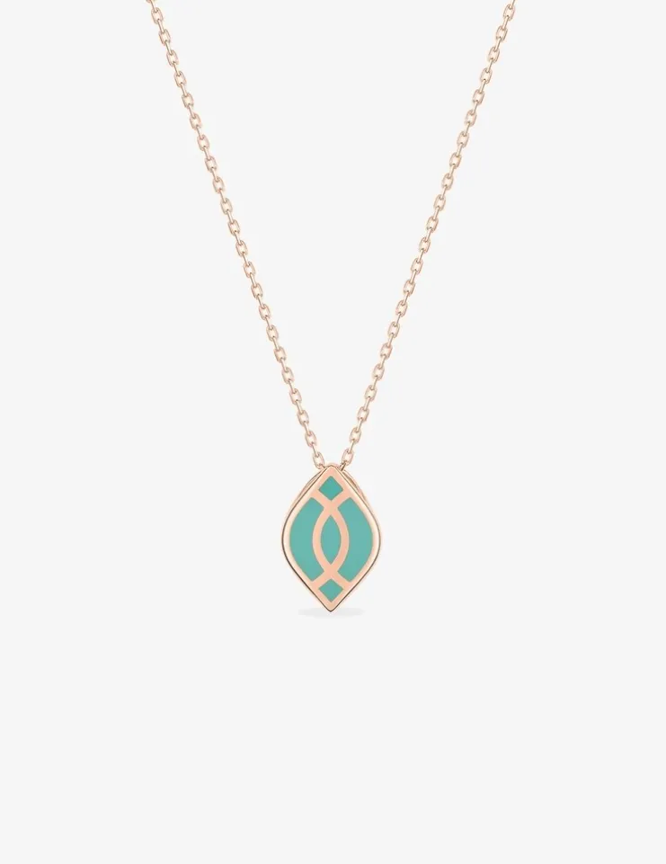Collier Ondine Or rose 375‰, motif laque verte aqua SO OR