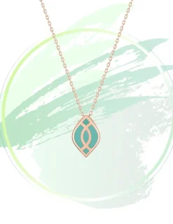 Collier Ondine Or rose 375‰, motif laque verte aqua SO OR