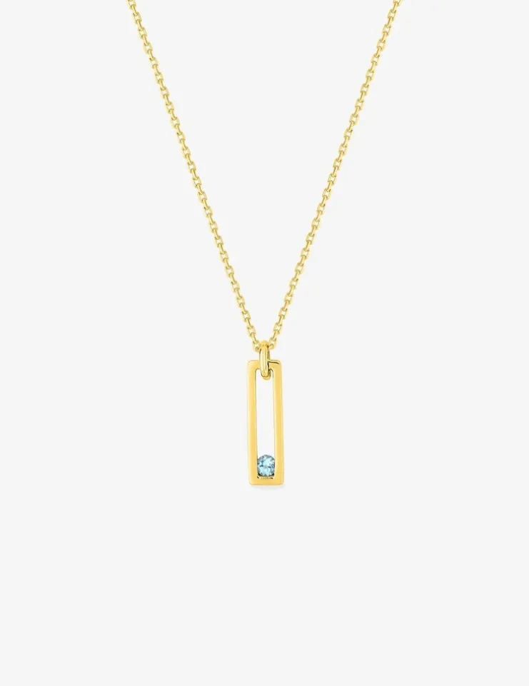 Collier or 375 ‰ avec pendentif rectangle et topaze bleu SO OR