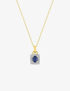 Collier or 375 ‰ et rhodium avec saphir encadré d'oxydes de zirconium SO OR