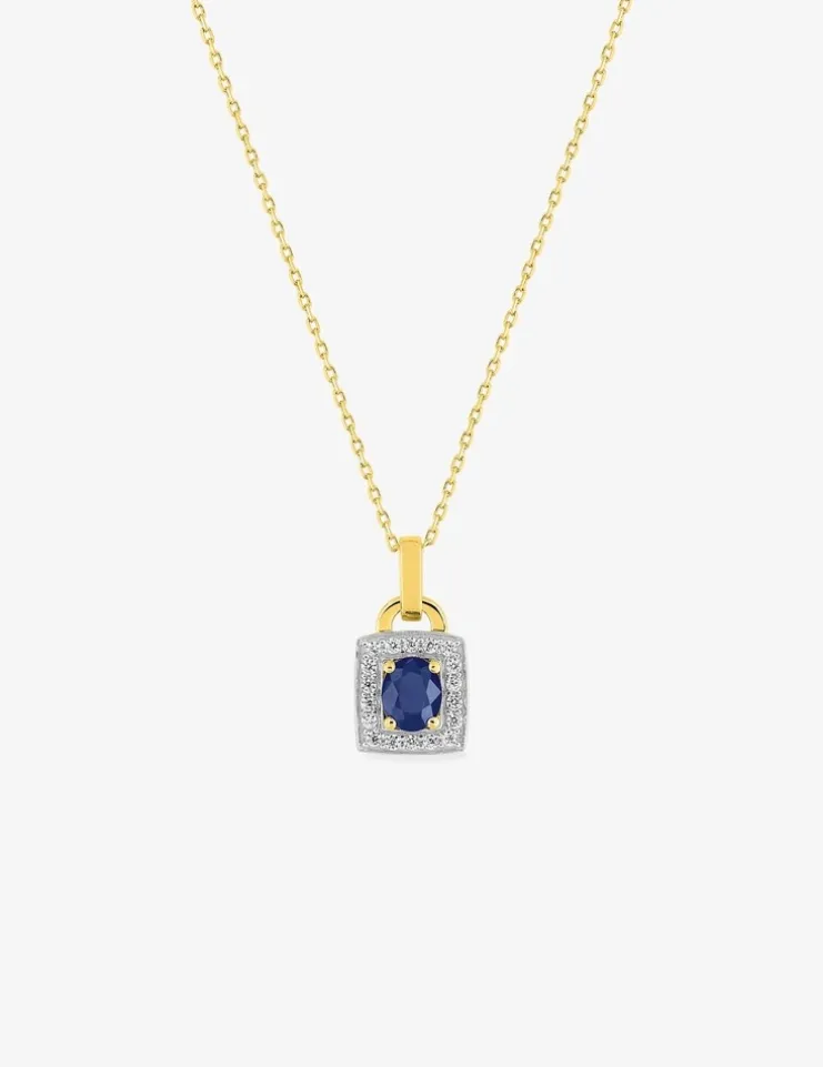 Collier or 375 ‰ et rhodium avec saphir encadré d'oxydes de zirconium SO OR