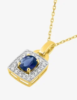 Collier or 375 ‰ et rhodium avec saphir encadré d'oxydes de zirconium SO OR