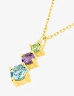 Collier or 375 ‰ jaune avec topaze bleue, améthyste et péridot SO OR