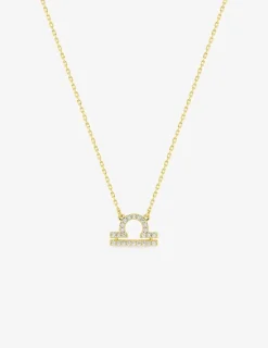Collier or 750 ‰ jaune, pendentif zodiaque balance avec oxydes de zirconium SO OR