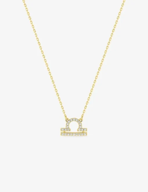 Collier or 750 ‰ jaune, pendentif zodiaque balance avec oxydes de zirconium SO OR