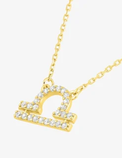 Collier or 750 ‰ jaune, pendentif zodiaque balance avec oxydes de zirconium SO OR
