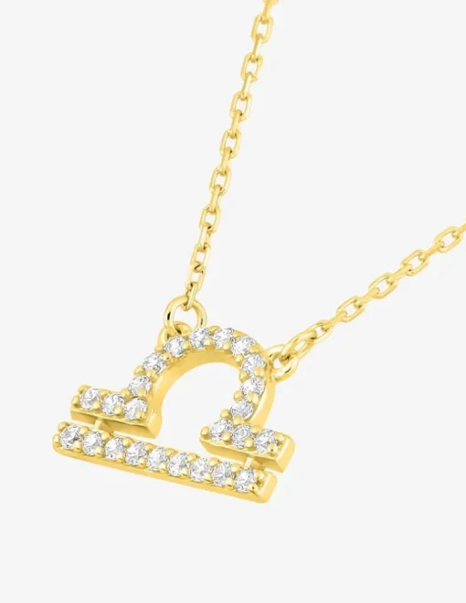 Collier or 750 ‰ jaune, pendentif zodiaque balance avec oxydes de zirconium SO OR