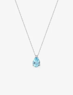 Collier or blanc 375 ‰ et topaze bleue traitée taillée en poire SO OR