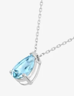 Collier or blanc 375 ‰ et topaze bleue traitée taillée en poire SO OR