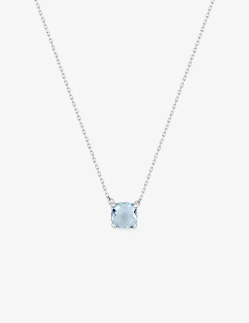 Collier or blanc 375 ‰ et topaze bleue traitée SO OR