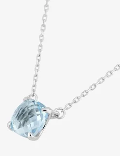 Collier or blanc 375 ‰ et topaze bleue traitée SO OR