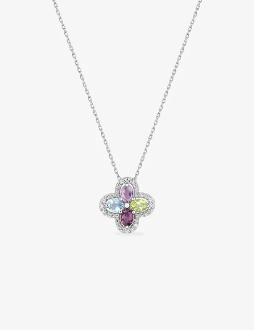 Collier or blanc 375 ‰, multi pierres fines et oxydes de zirconium SO OR