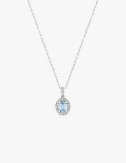 Collier or blanc 375 ‰ oxyde de zirconium et topaze bleue traitée SO OR