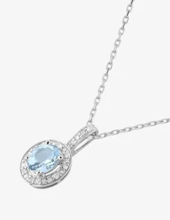 Collier or blanc 375 ‰ oxyde de zirconium et topaze bleue traitée SO OR